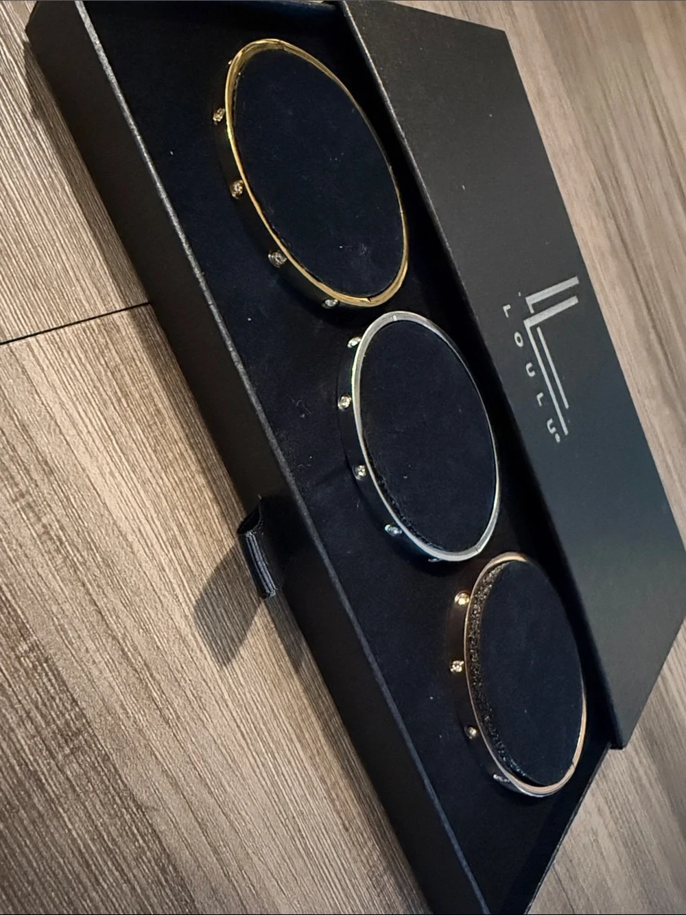 Crystal Accent Trio Bangle Set - Gold, Silver, Rose Gold